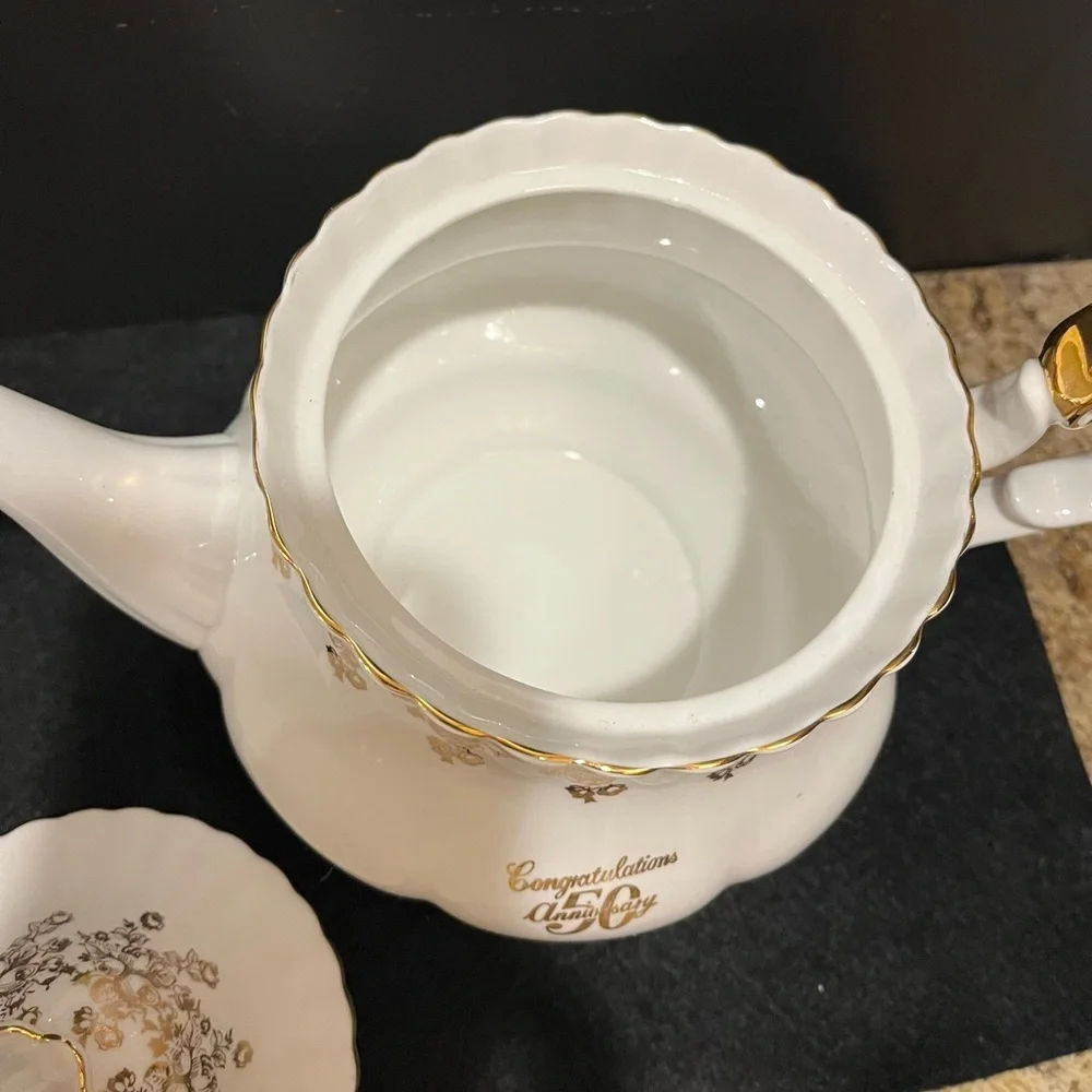 Vintage Royal Albert 50th Anniversary 6 C Teapot, Creamer and Plate, England